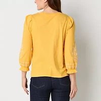 St. John's Bay Womens Tall Round Neck Long Sleeve Embroidered Blouse