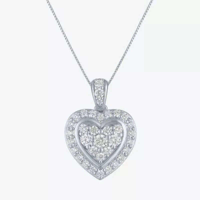 (G-H / I1-I2) Womens 1 CT. T.W. Lab Grown White Diamond 10K White Gold Heart 16 Inch Pendant Necklace