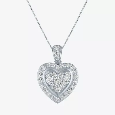 (G-H / I1-I2) Womens 1 CT. T.W. Lab Grown White Diamond 10K White Gold Heart 16 Inch Pendant Necklace