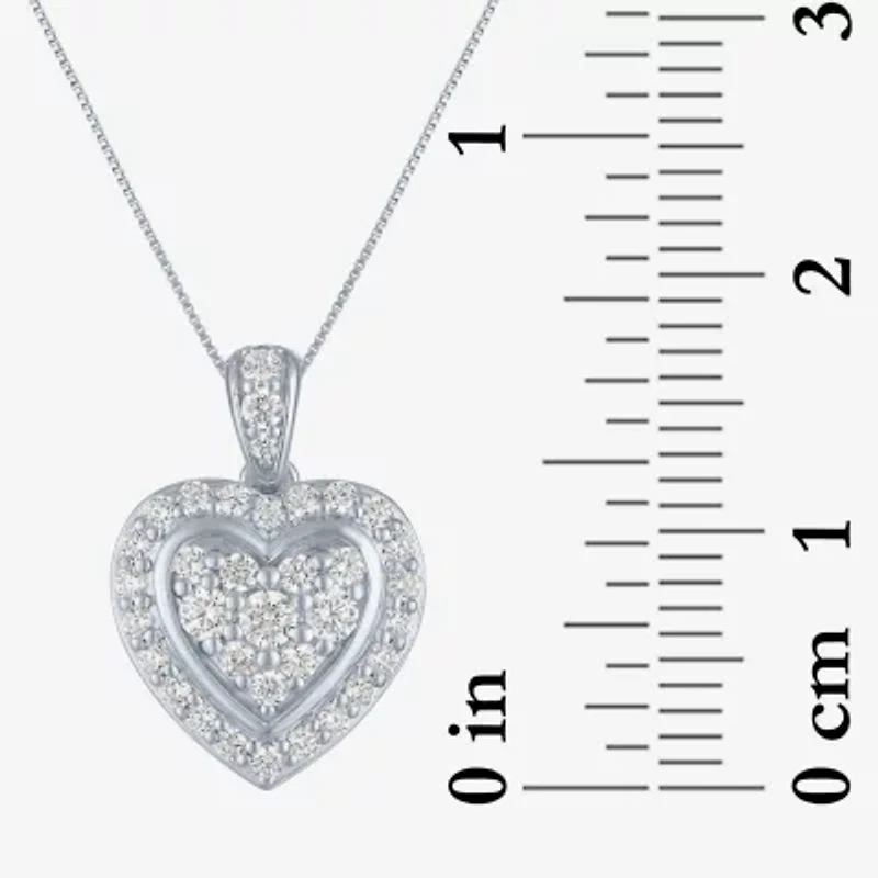 (G-H / I1-I2) Womens 1 CT. T.W. Lab Grown White Diamond 10K White Gold Heart 16 Inch Pendant Necklace