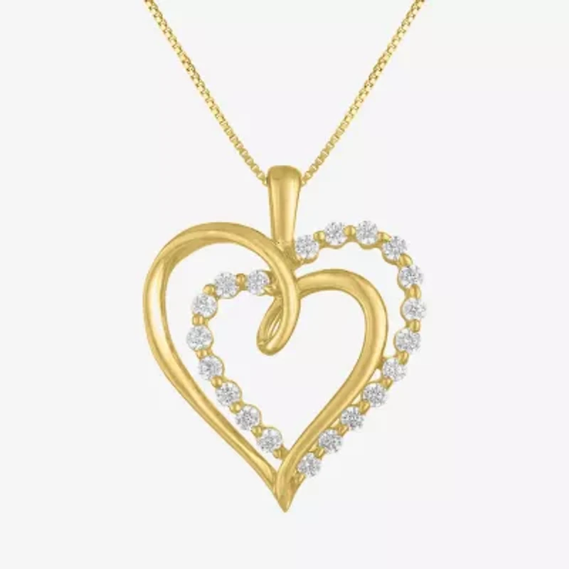 (G-H / I1-I2) Womens 1/3 CT. T.W. Lab Grown White Diamond 10K Gold Heart 16 Inch Pendant Necklace