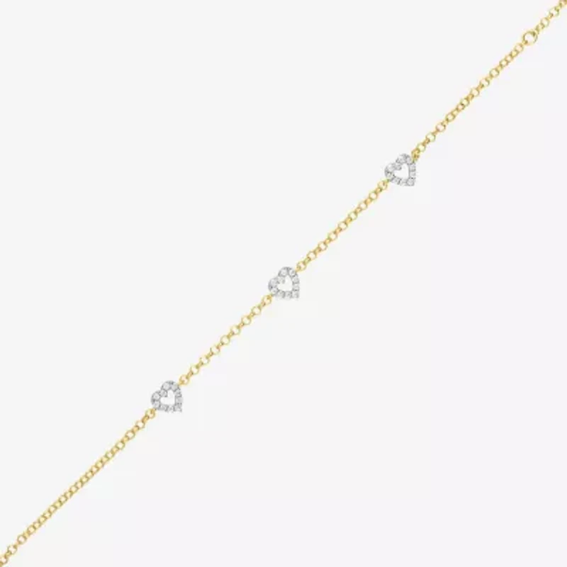 (G-H / I1-I2) Womens 1/3 CT. T.W. Lab Grown White Diamond 10K Gold Heart Charm Bracelet