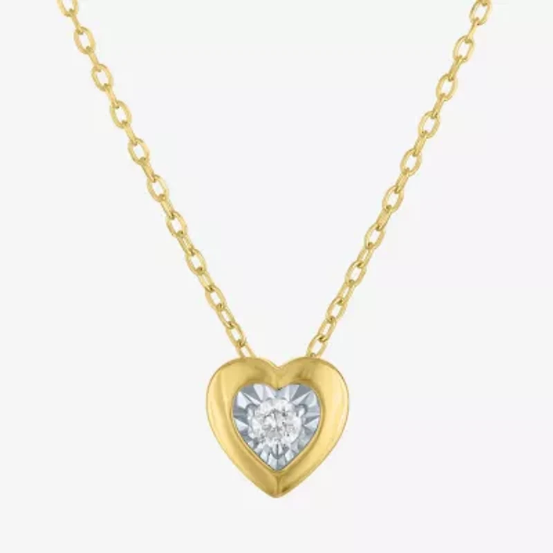 (G-H / I1-I2) Womens 1/10 CT. T.W. Lab Grown White Diamond 14K Gold Over Silver Heart 18 Inch Pendant Necklace