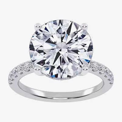 (G-H / Si1-Si2) Womens 5 1/2 CT. T.W. Lab Grown White Diamond 14K Gold Round Side Stone Engagement Ring