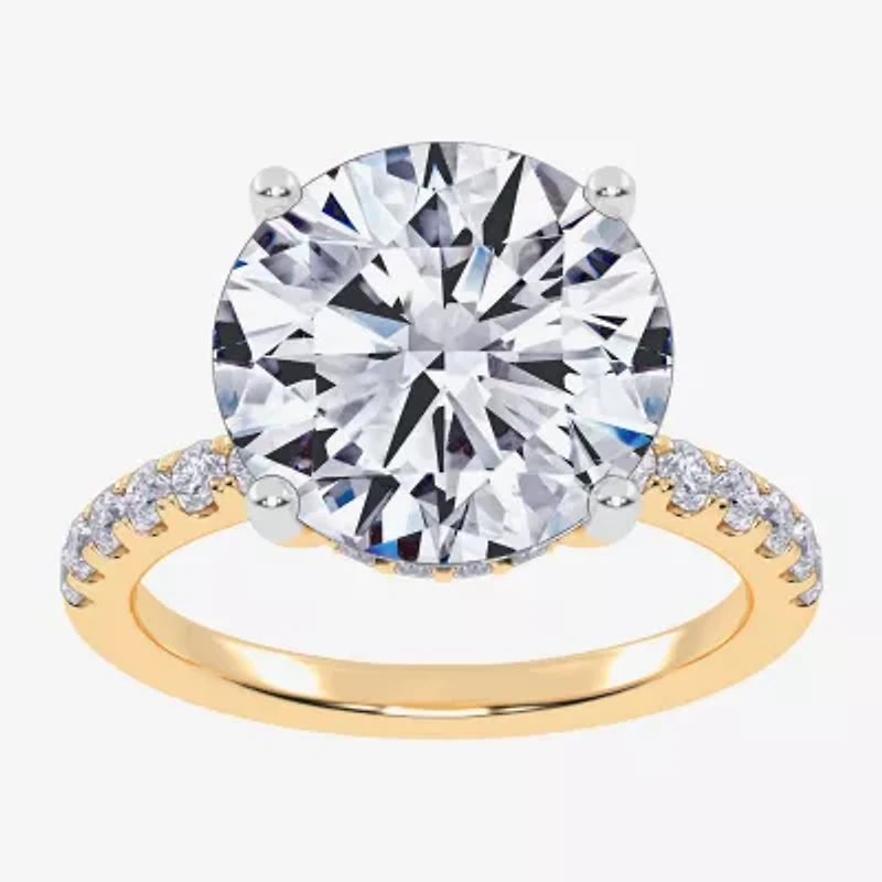 (G-H / Si1-Si2) Womens 5 1/2 CT. T.W. Lab Grown White Diamond 14K Gold Round Side Stone Engagement Ring