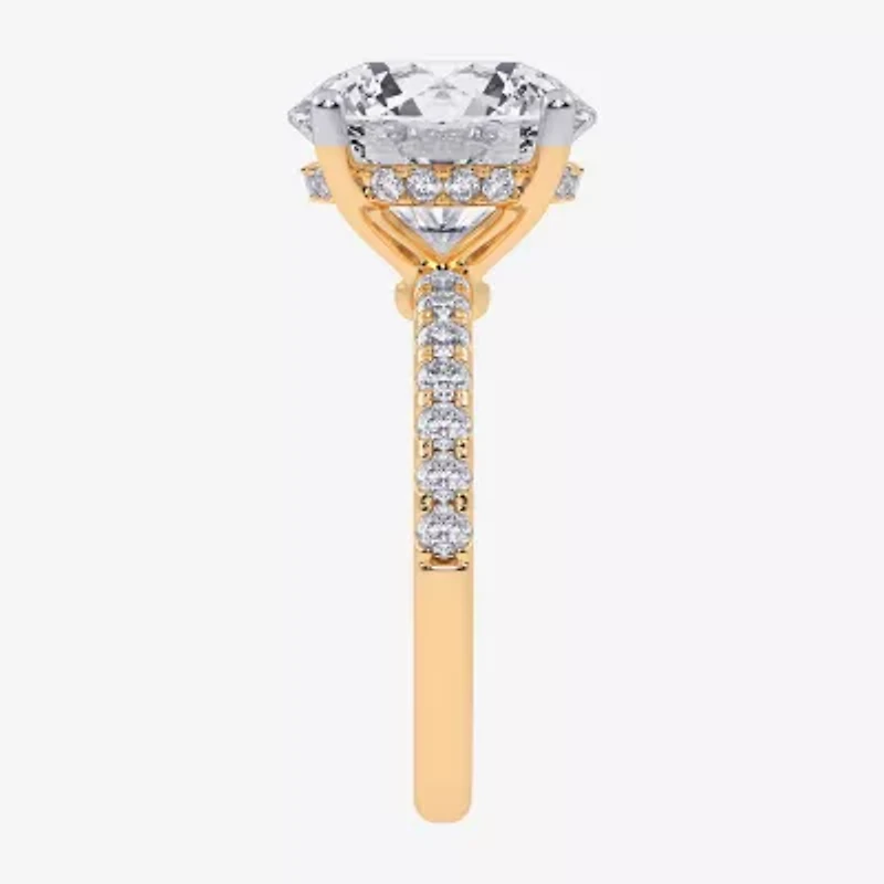 (G-H / Si1-Si2) Womens 5 1/2 CT. T.W. Lab Grown White Diamond 14K Gold Round Side Stone Engagement Ring