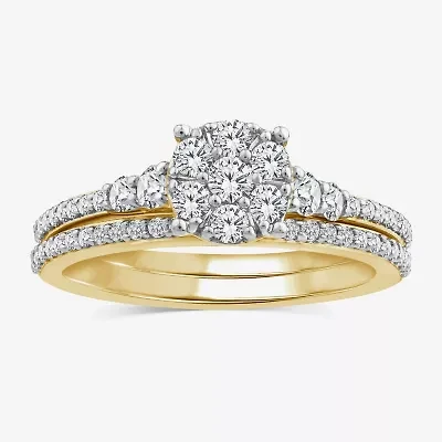 Womens 3/4 CT. T.W. Natural White Diamond 10K Gold Halo Bridal Set
