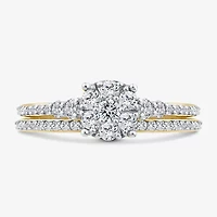 Womens 3/4 CT. T.W. Natural White Diamond 10K Gold Halo Bridal Set
