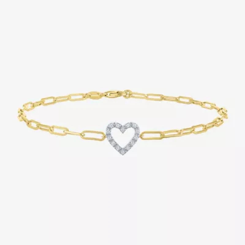 Yes Please! (G-H / I1-I2) Womens Diamond Accent Lab Grown White Diamond Accent 14K Gold Over Silver Heart Charm Bracelet