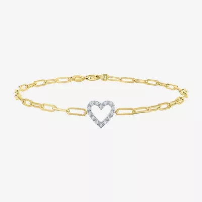Yes Please! (G-H / I1-I2) Womens Diamond Accent Lab Grown White Diamond Accent 14K Gold Over Silver Heart Charm Bracelet