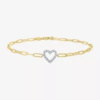 Yes Please! (G-H / I1-I2) Womens Diamond Accent Lab Grown White Diamond Accent 14K Gold Over Silver Heart Charm Bracelet