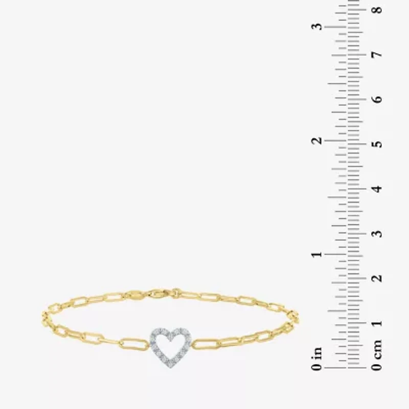 Yes Please! (G-H / I1-I2) Womens Diamond Accent Lab Grown White Diamond Accent 14K Gold Over Silver Heart Charm Bracelet