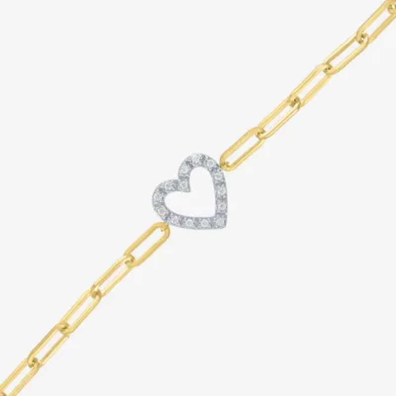 Yes Please! (G-H / I1-I2) Womens Diamond Accent Lab Grown White Diamond Accent 14K Gold Over Silver Heart Charm Bracelet