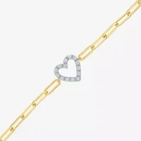 Yes Please! (G-H / I1-I2) Womens Diamond Accent Lab Grown White Diamond Accent 14K Gold Over Silver Heart Charm Bracelet
