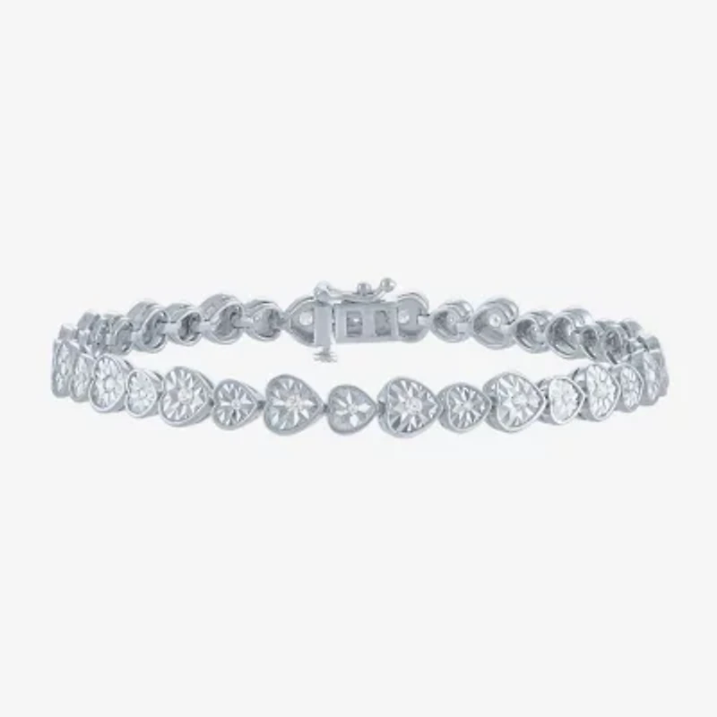(G-H / I1-I2) Womens 1/2 CT. T.W. Lab Grown White Diamond Sterling Silver Heart 7.25 Inch Tennis Bracelet