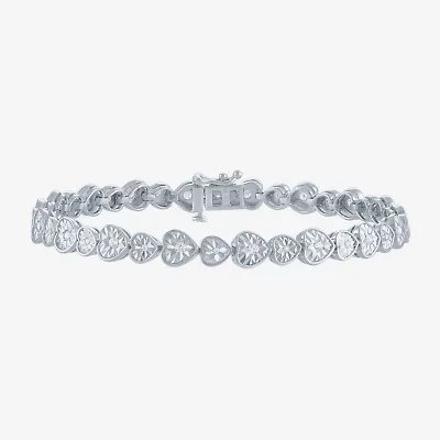 (G-H / I1-I2) Womens 1/2 CT. T.W. Lab Grown White Diamond Sterling Silver Heart 7.25 Inch Tennis Bracelet