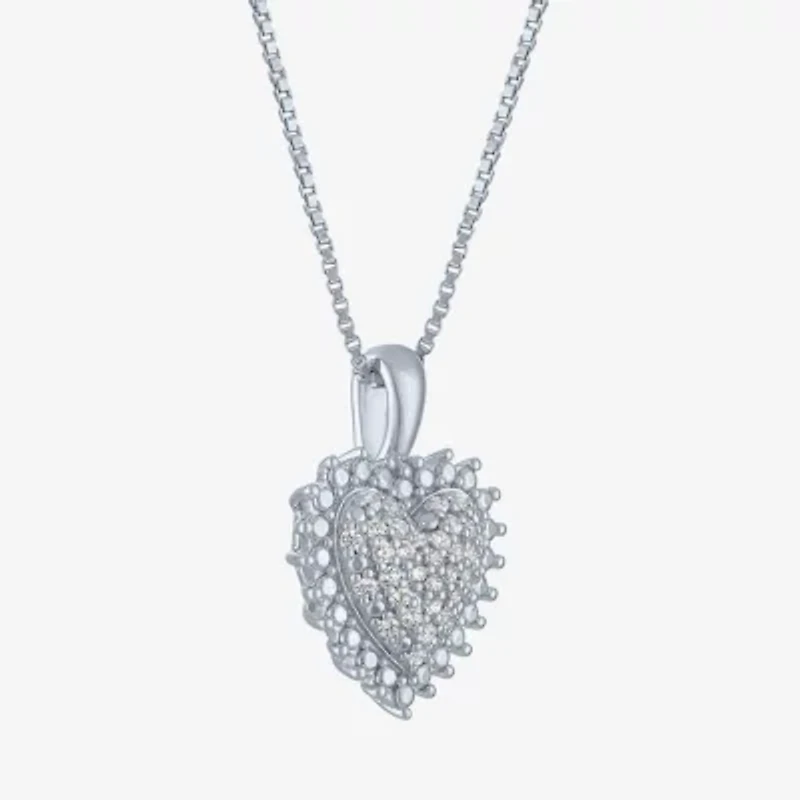 G-H / I1-I2) Womens / CT. T.W. Lab Grown White Diamond Sterling Silver Heart Inch Pendant Necklace