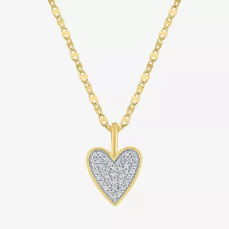 (G-H / I1-I2) Womens 1/7 CT. T.W. Lab Grown White Diamond 14K Gold Over Silver Sterling Silver Heart 16 Inch Pendant Necklace
