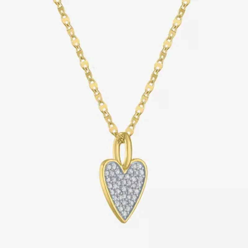 (G-H / I1-I2) Womens 1/7 CT. T.W. Lab Grown White Diamond 14K Gold Over Silver Sterling Silver Heart 16 Inch Pendant Necklace