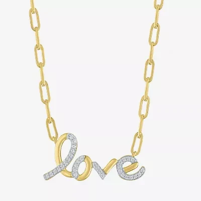 Diamond Addiction "Love" (G-H / I1-I2) Womens 1/10 CT. T.W. Lab Grown White Diamond 14K Gold Over Silver Paperclip 18 Inch Pendant Necklace