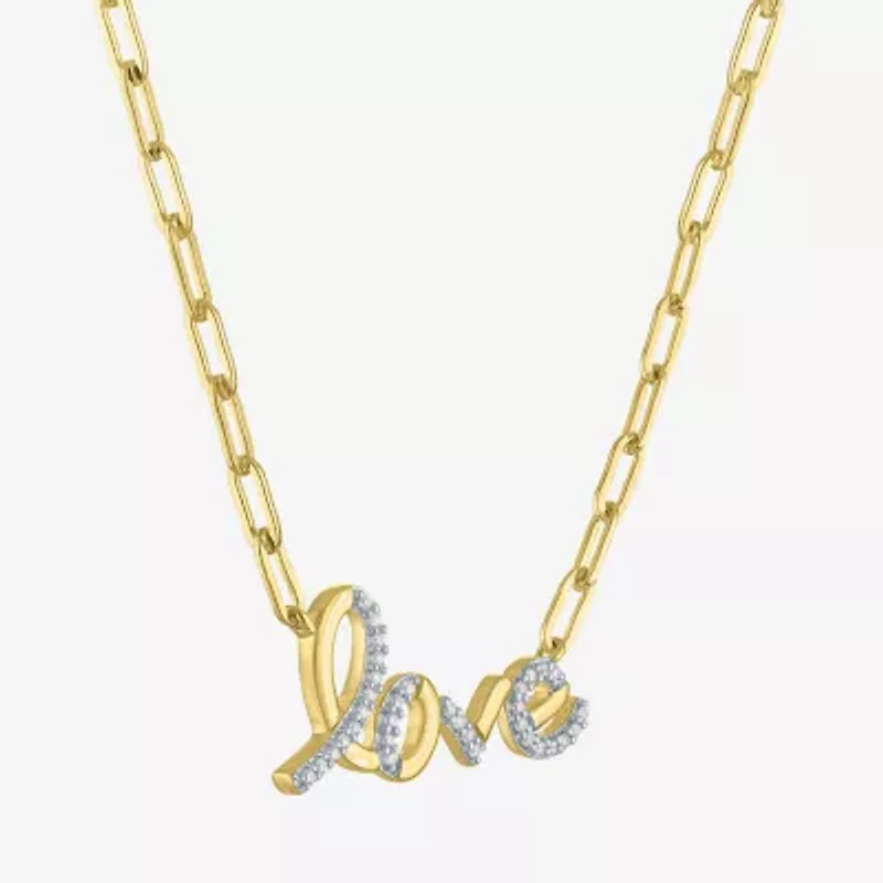 Diamond Addiction "Love" (G-H / I1-I2) Womens 1/10 CT. T.W. Lab Grown White Diamond 14K Gold Over Silver Paperclip 18 Inch Pendant Necklace