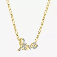 Diamond Addiction "Love" (G-H / I1-I2) Womens 1/10 CT. T.W. Lab Grown White Diamond 14K Gold Over Silver Paperclip 18 Inch Pendant Necklace