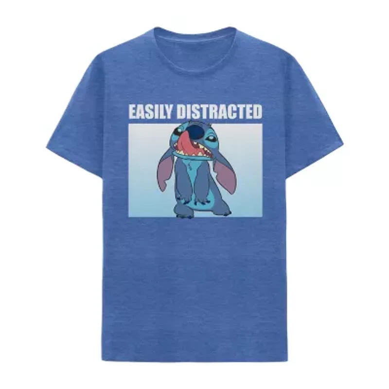 Mens Crew Neck Short Sleeve Classic Fit Lilo & Stitch Graphic T-Shirt