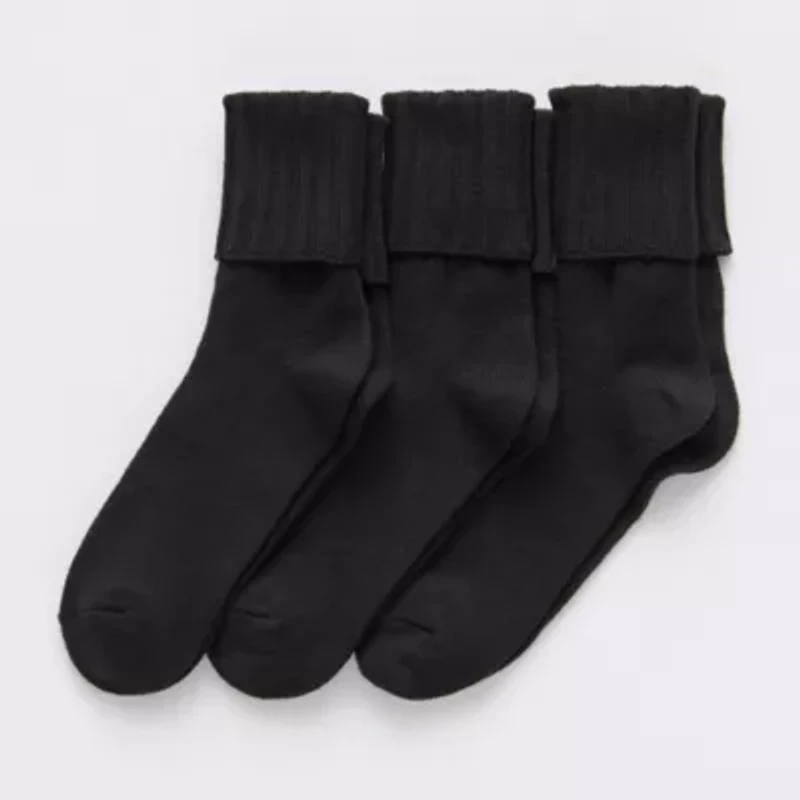 Mixit Everyday Essential Rib Womens 3 Pair Plus Tall Turncuff Socks