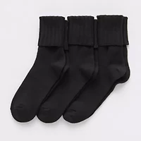 Mixit Everyday Essential Rib Womens 3 Pair Plus Tall Turncuff Socks