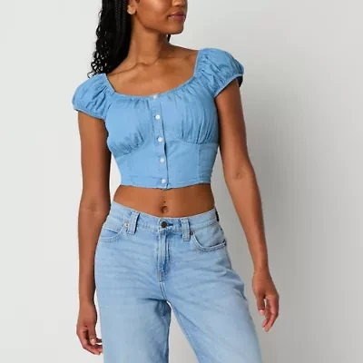 Arizona Womens Sweetheart Neck Short Sleeve Juniors Blouse