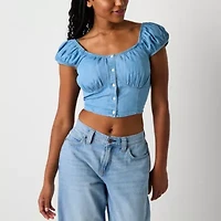 Arizona Womens Sweetheart Neck Short Sleeve Juniors Blouse