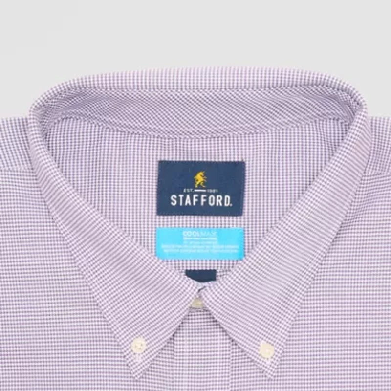 Stafford Coolmax All Season Oxford Mens Big & Tall Regular Fit Long Sleeve Houndstooth Dress Shirt