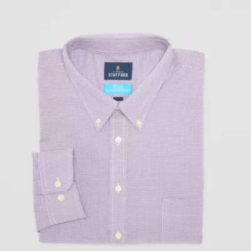 Stafford Coolmax All Season Oxford Mens Big & Tall Regular Fit Long Sleeve Houndstooth Dress Shirt