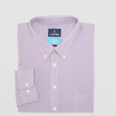 Stafford Coolmax All Season Oxford Mens Big & Tall Regular Fit Long Sleeve Houndstooth Dress Shirt