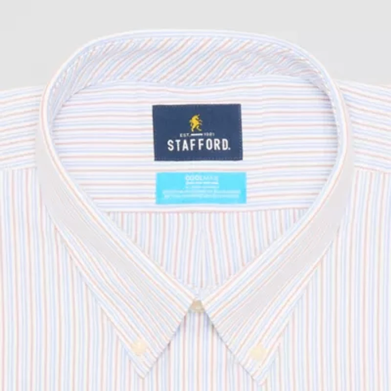 Stafford Coolmax Oxford Mens Big & Tall Regular Fit Long Sleeve Stripe Dress Shirt