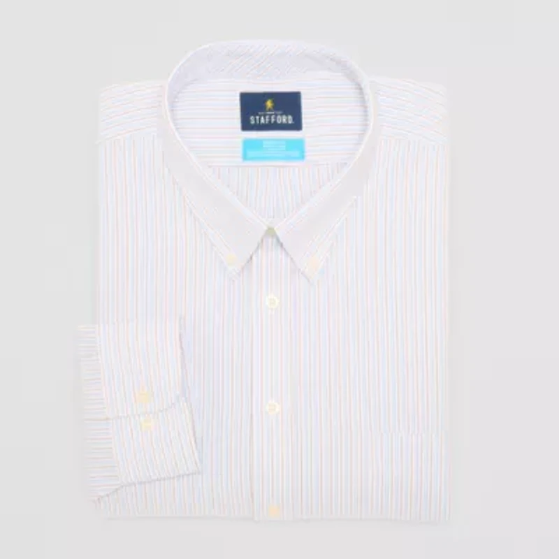 Stafford Coolmax Oxford Mens Big & Tall Regular Fit Long Sleeve Stripe Dress Shirt