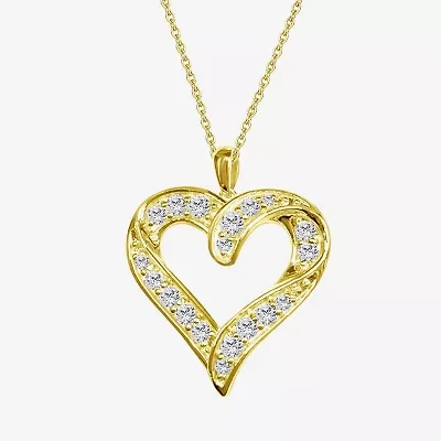 F / Si2) Womens 1 CT. T.W. Lab Grown White Diamond 14K Gold Over Silver Heart 18 Inch Pendant Necklace