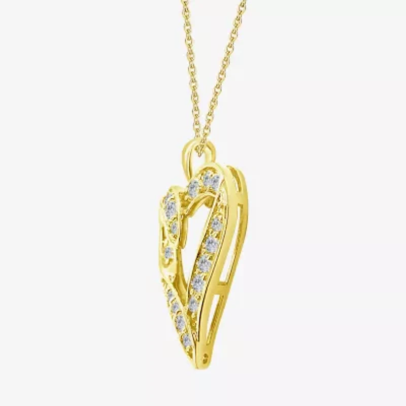 F / Si2) Womens 1 CT. T.W. Lab Grown White Diamond 14K Gold Over Silver Heart 18 Inch Pendant Necklace