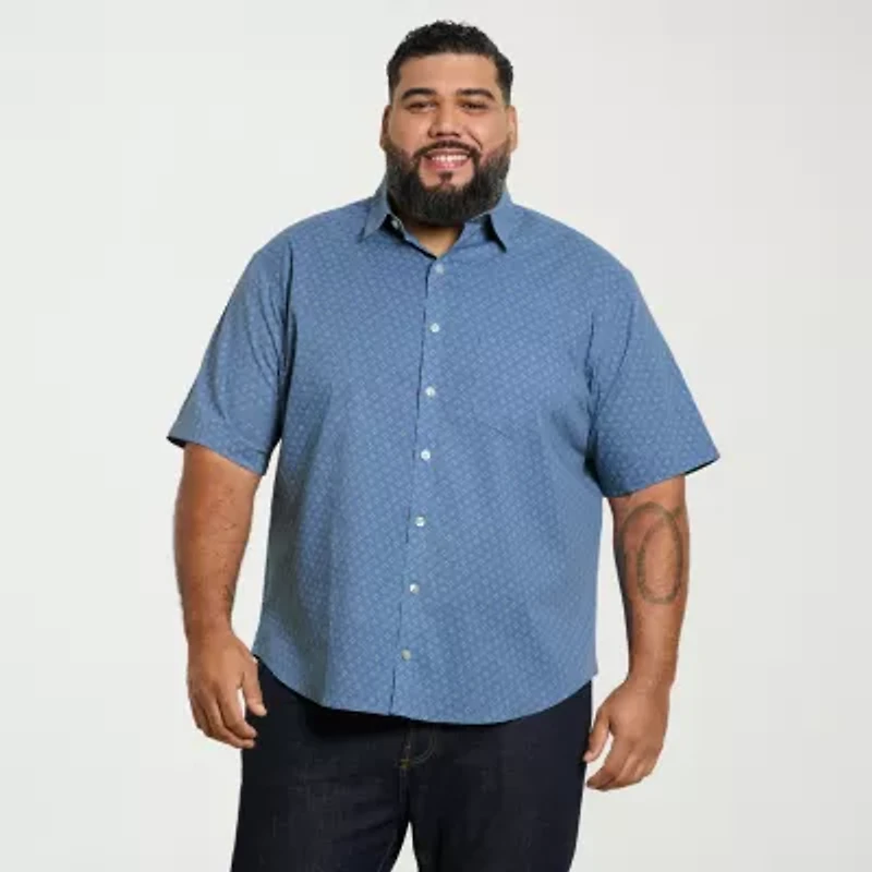 Van Heusen Everyday Defense Stain Shield Mens Short Sleeve Wrinkle Free Big and Tall Button-Down Shirt