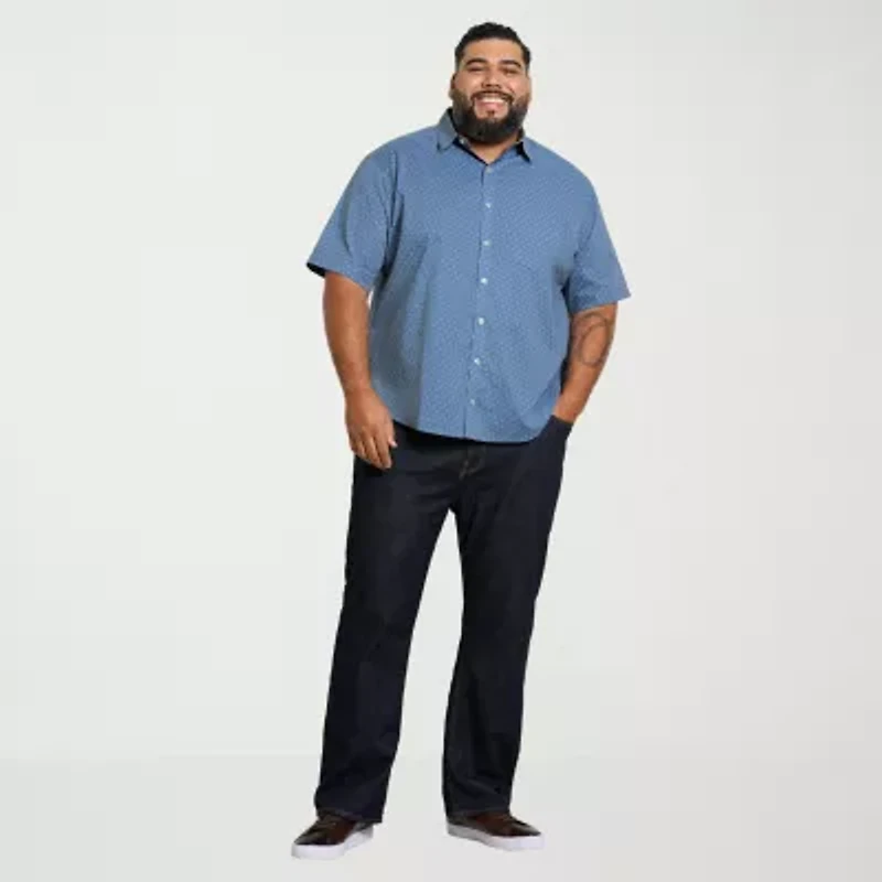 Van Heusen Everyday Defense Stain Shield Mens Short Sleeve Wrinkle Free Big and Tall Button-Down Shirt