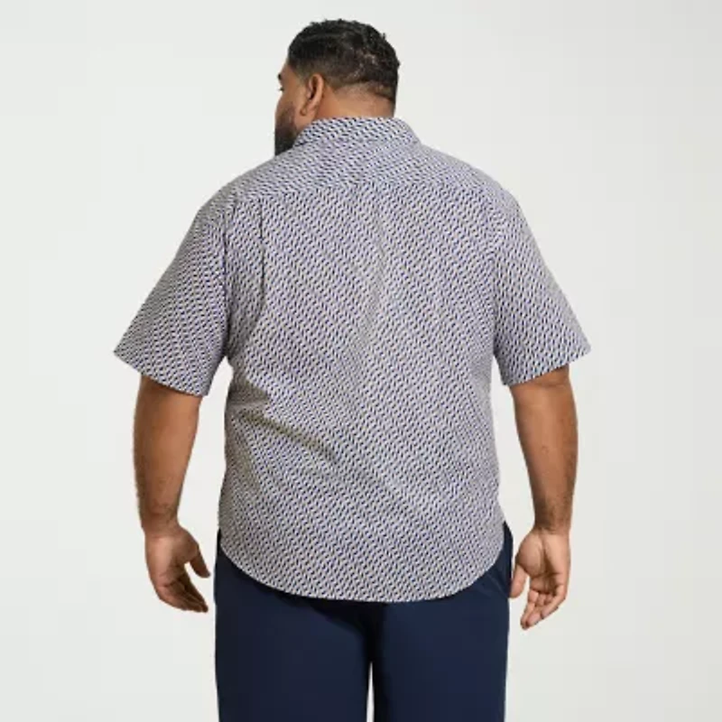 Van Heusen Everyday Defense Stain Shield Mens Short Sleeve Regular Fit Wrinkle Free Big and Tall Button-Down Shirt