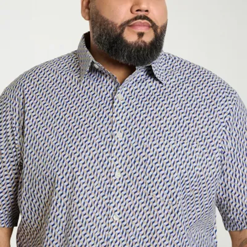 Van Heusen Everyday Defense Stain Shield Mens Short Sleeve Regular Fit Wrinkle Free Big and Tall Button-Down Shirt