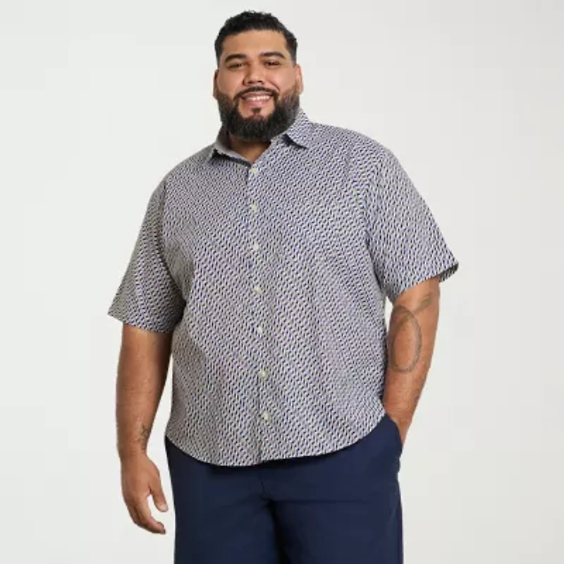 Van Heusen Everyday Defense Stain Shield Mens Short Sleeve Regular Fit Wrinkle Free Big and Tall Button-Down Shirt