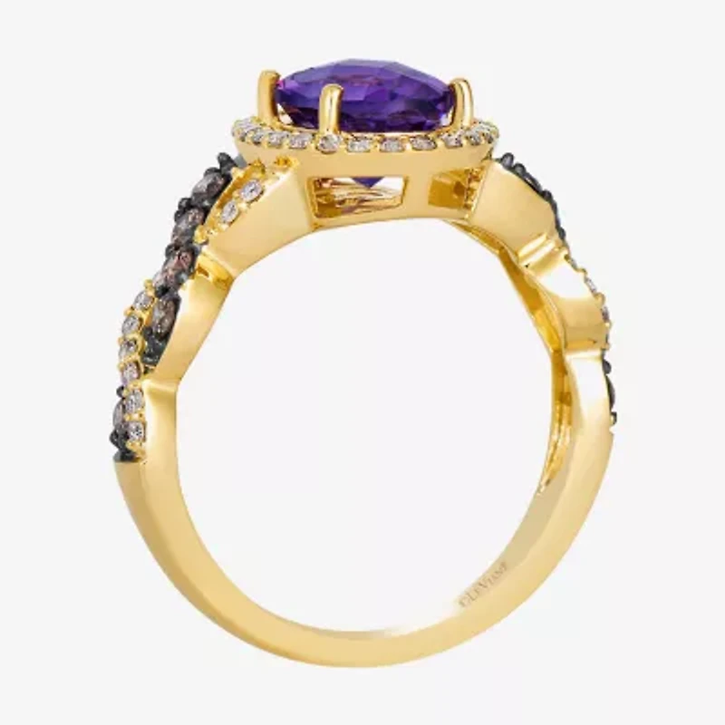 Le Vian Grand Sample Sale Le Vian Grand Sample Sale (I1 / Champagne) Womens 1/2 CT. Genuine Purple Amethyst 14K Gold Oval Halo Side Stone Cocktail Ring