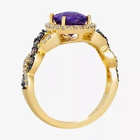 Le Vian Grand Sample Sale Le Vian Grand Sample Sale (I1 / Champagne) Womens 1/2 CT. Genuine Purple Amethyst 14K Gold Oval Halo Side Stone Cocktail Ring