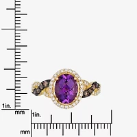 Le Vian Grand Sample Sale Le Vian Grand Sample Sale (I1 / Champagne) Womens 1/2 CT. Genuine Purple Amethyst 14K Gold Oval Halo Side Stone Cocktail Ring