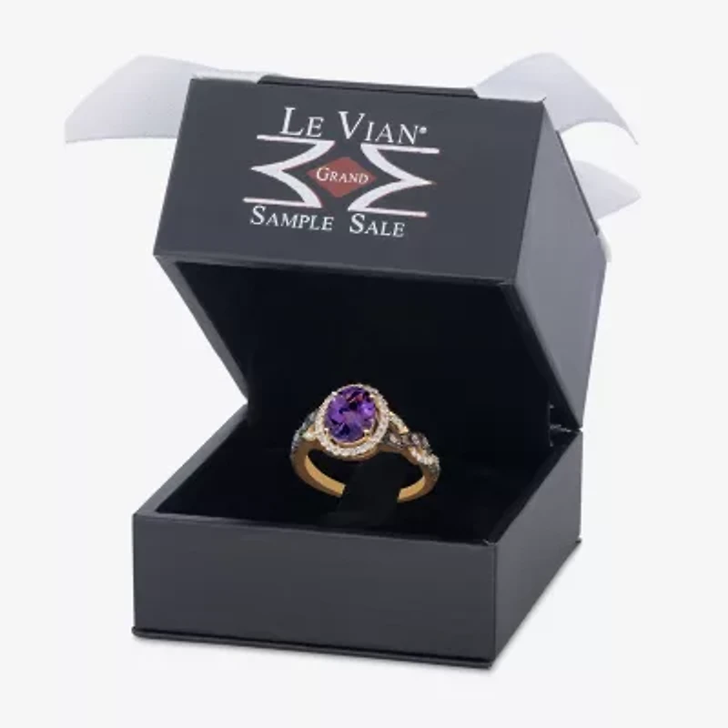 Le Vian Grand Sample Sale Le Vian Grand Sample Sale (I1 / Champagne) Womens 1/2 CT. Genuine Purple Amethyst 14K Gold Oval Halo Side Stone Cocktail Ring