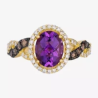 Le Vian Grand Sample Sale Le Vian Grand Sample Sale (I1 / Champagne) Womens 1/2 CT. Genuine Purple Amethyst 14K Gold Oval Halo Side Stone Cocktail Ring