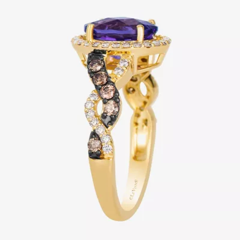 Le Vian Grand Sample Sale Le Vian Grand Sample Sale (I1 / Champagne) Womens 1/2 CT. Genuine Purple Amethyst 14K Gold Oval Halo Side Stone Cocktail Ring