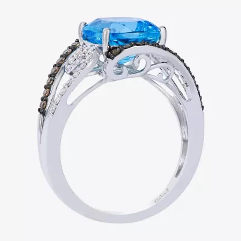 Le Vian Grand Sample Sale Le Vian Grand Sample Sale (I1 / Champagne) Womens 3/8 CT. Genuine Blue Topaz 14K White Gold Cushion Side Stone Cocktail Ring